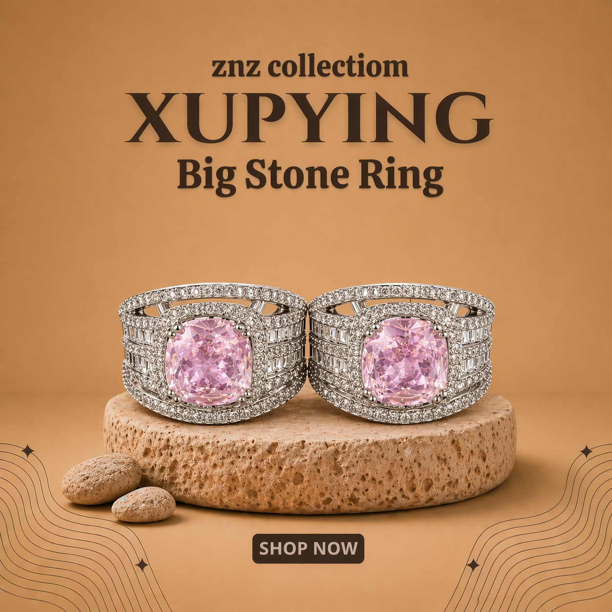 π Xuping pink big stone rings π