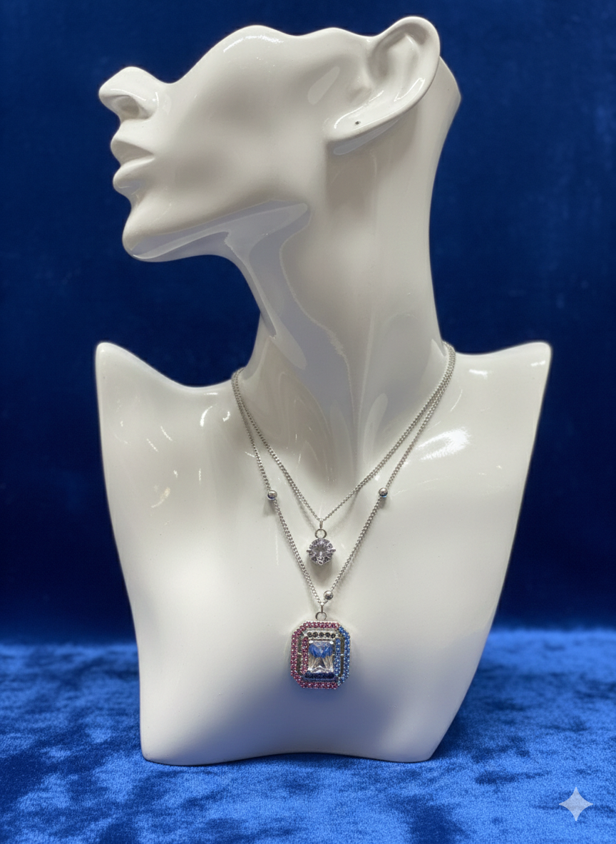 ✨ Double Chain Multi Square Stone Pendant ✨