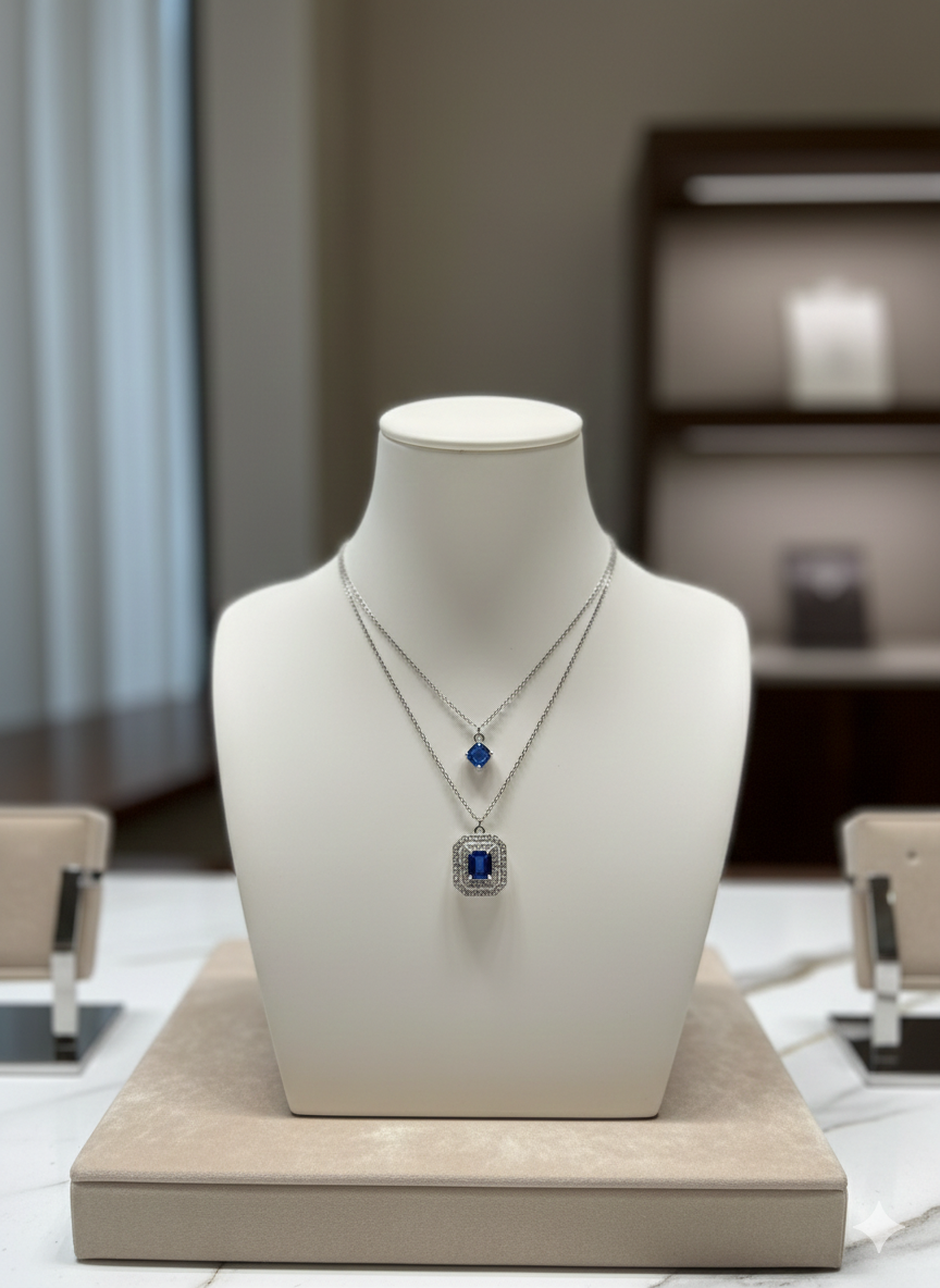 💎Double Chain square sapphire stone pendant 💎